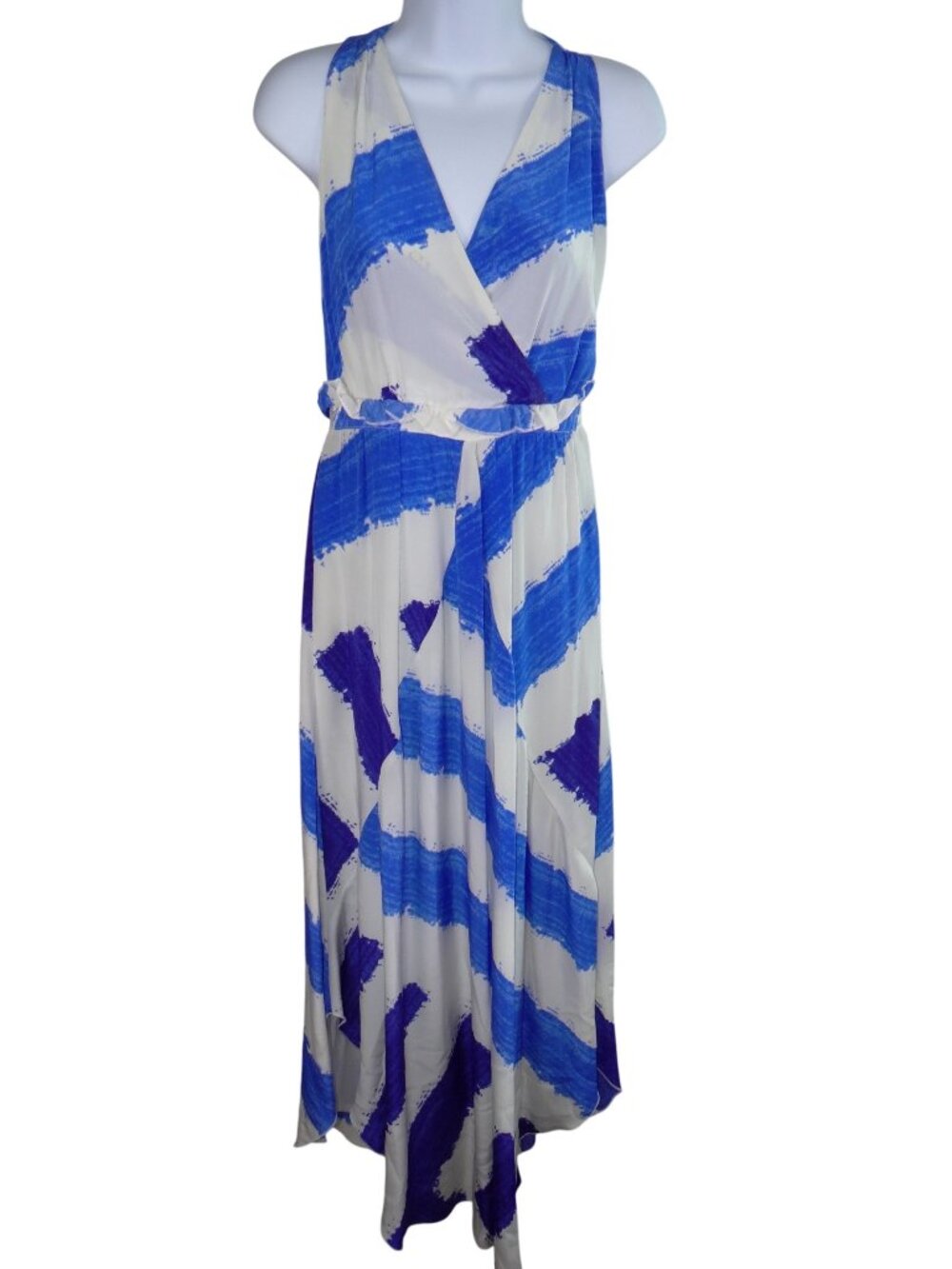 Wink Womens Blue Purple Abstract Brushstroke Cage Back Surplice Maxi Dress‎